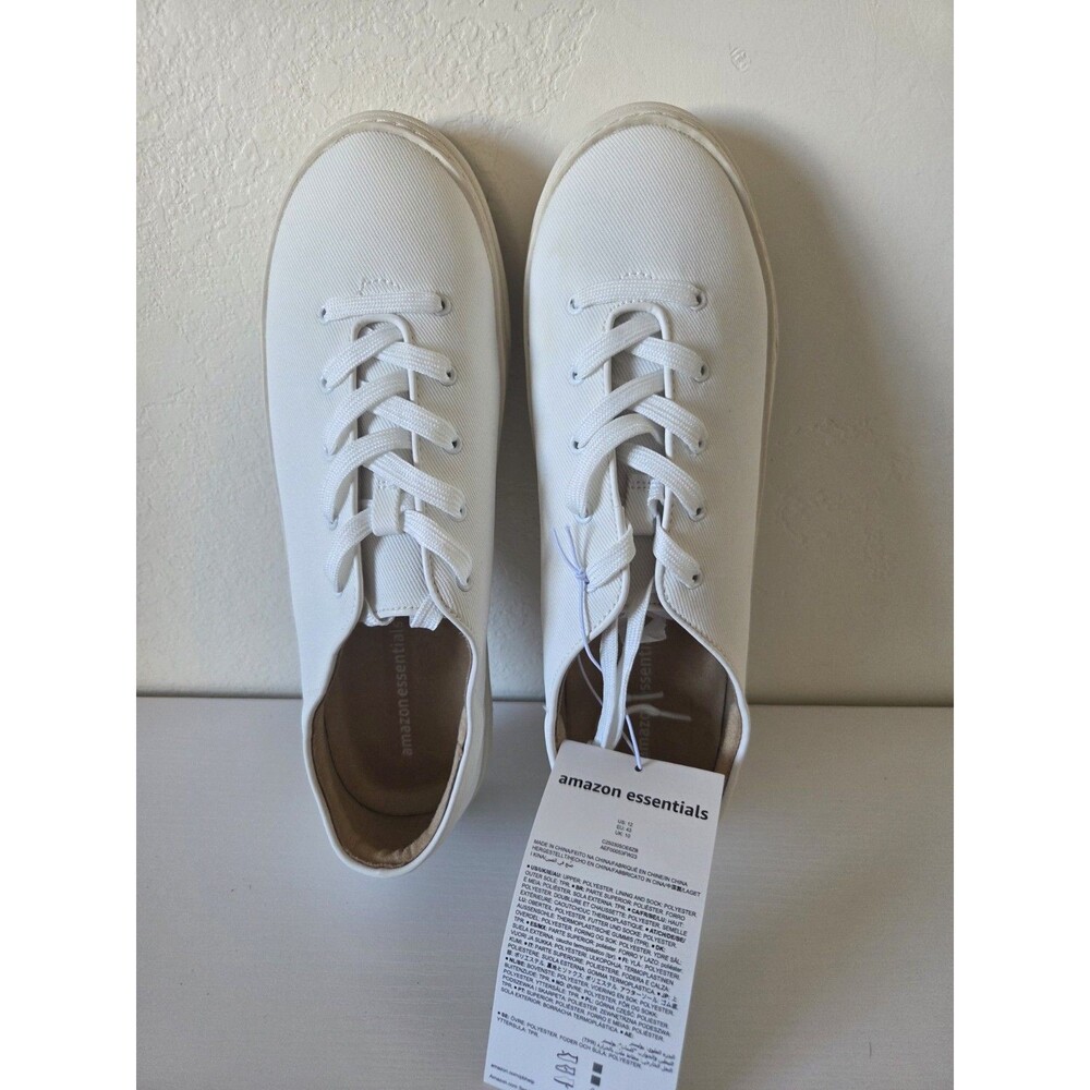 Amazon Essentials Men's White Canvas Lace Up Sneakers Size 12